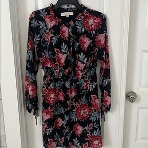 LOFT Black Long-Sleeve Floral Dress